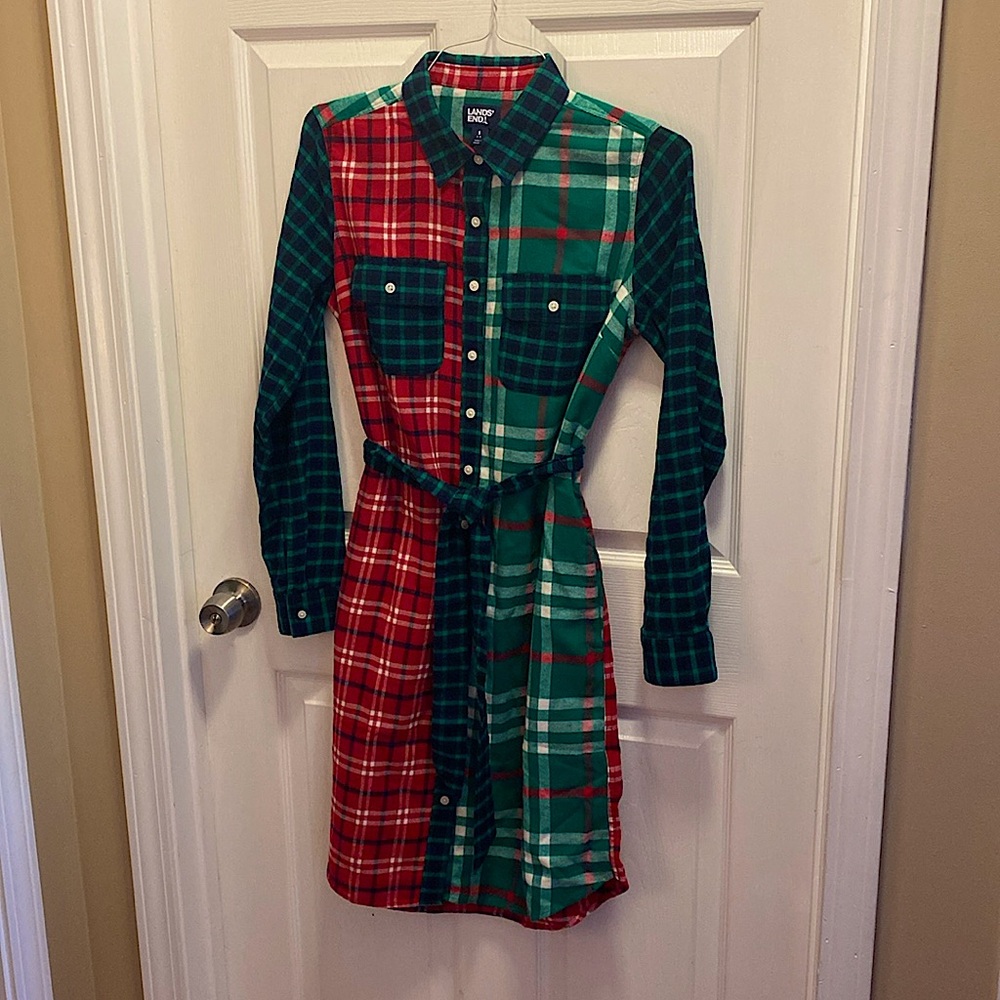 NWOT Lands End cotton holiday shirt dress